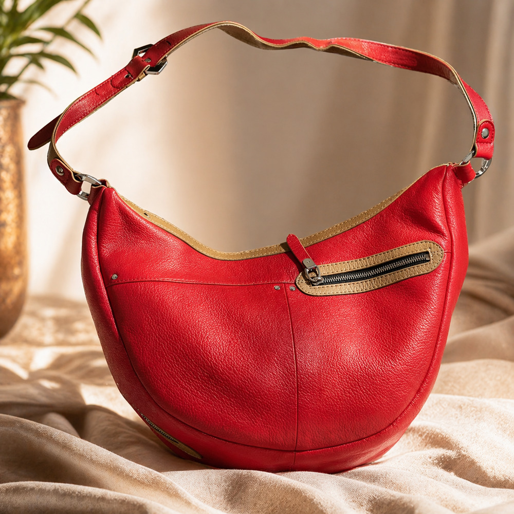 ORYANY EMME Hobo Red Leather Half Mood Bag